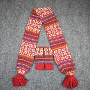 Vintage ARIS Scarf‎ & Gloves Set 90s Geometric Colorful Fair Isle Knit OSFA